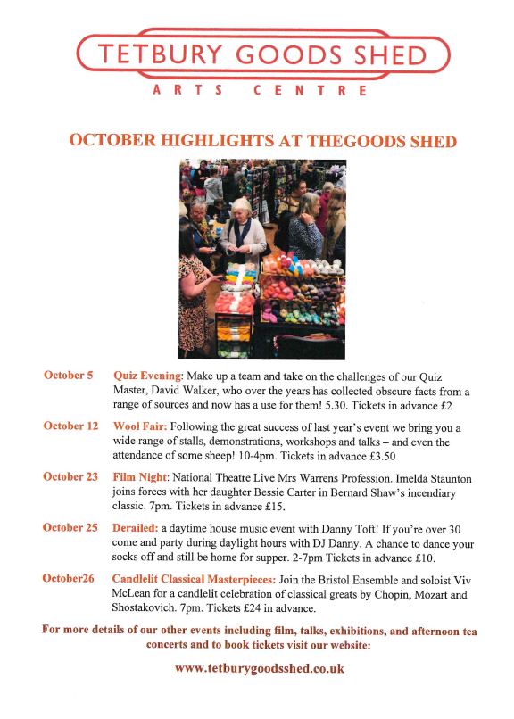 Tetbury Goods Shed October Highlights